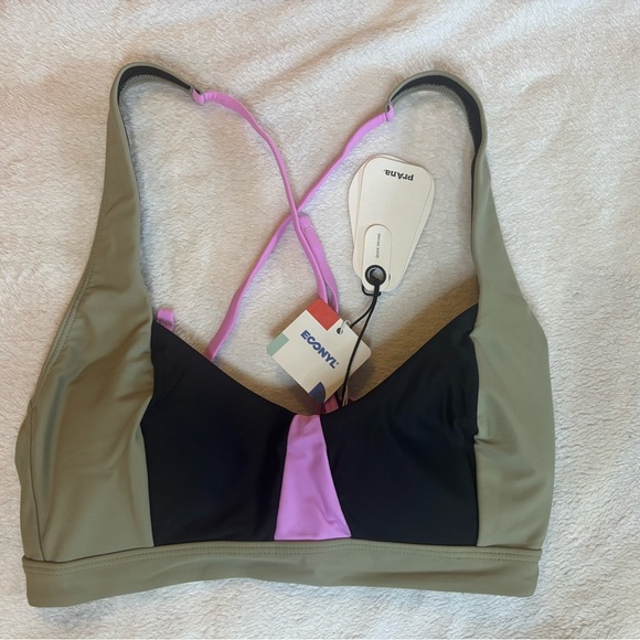 Prana Tulum Top Black Color Block Green Lilac Bikini Summer Pool Vacation Medium - Picture 3 of 5
